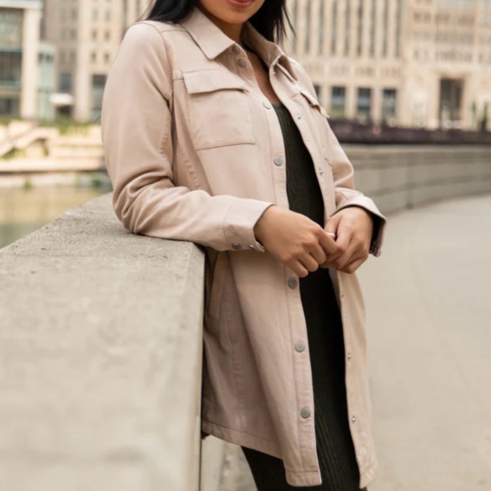 Mauritius Leather Shacket 100% Lambskin Light Beige Size S-M